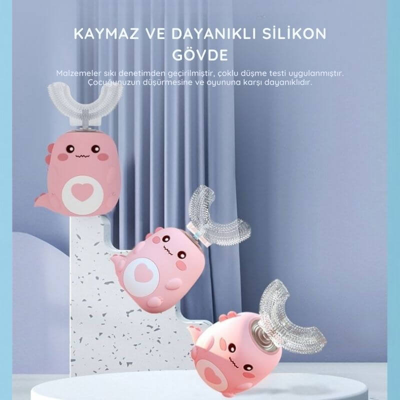 Somnara VitaBrush Kids, kaymaz ve dayanıklı silikon gövdeli çocuk diş fırçası, eğlenceli tasarım.